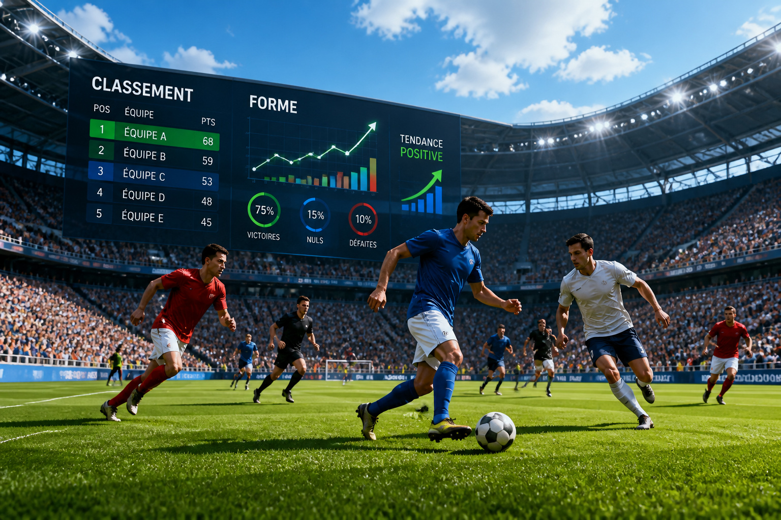 Match de football avec statistiques de performance