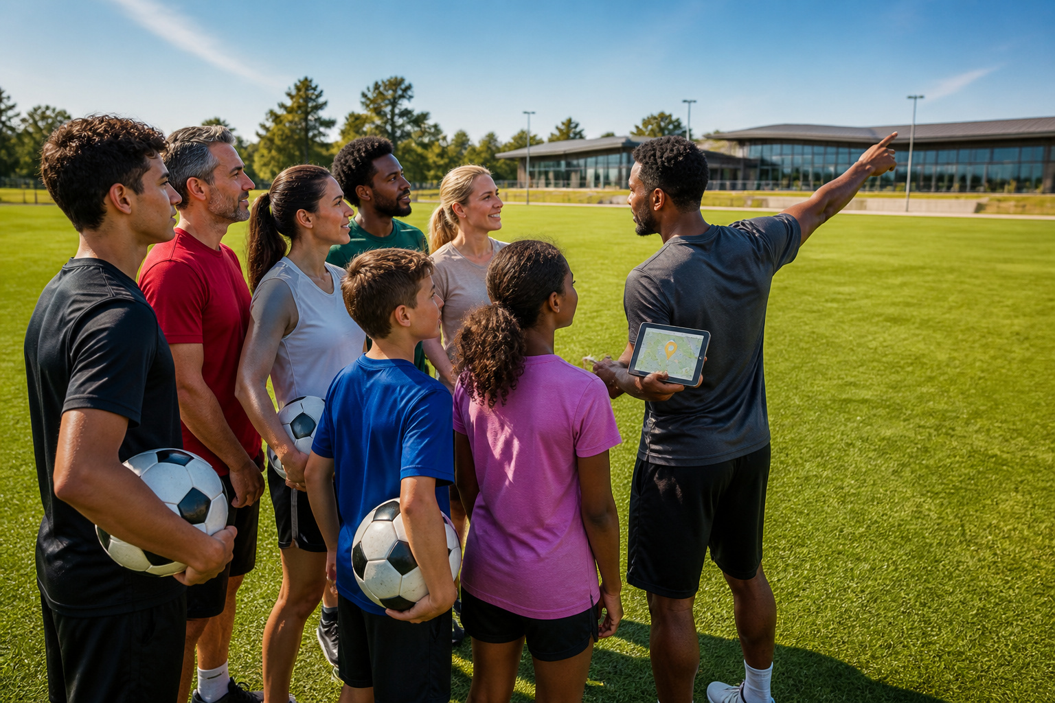 Groupe de football decouvrant un nouveau club