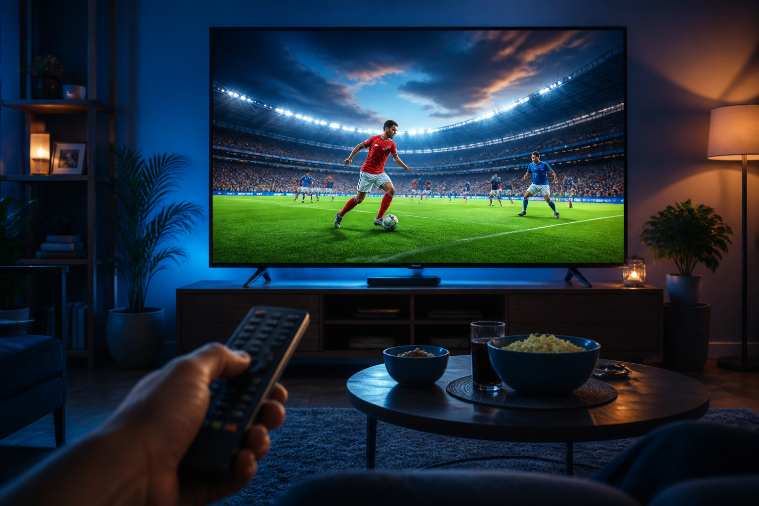 Match de football a la television