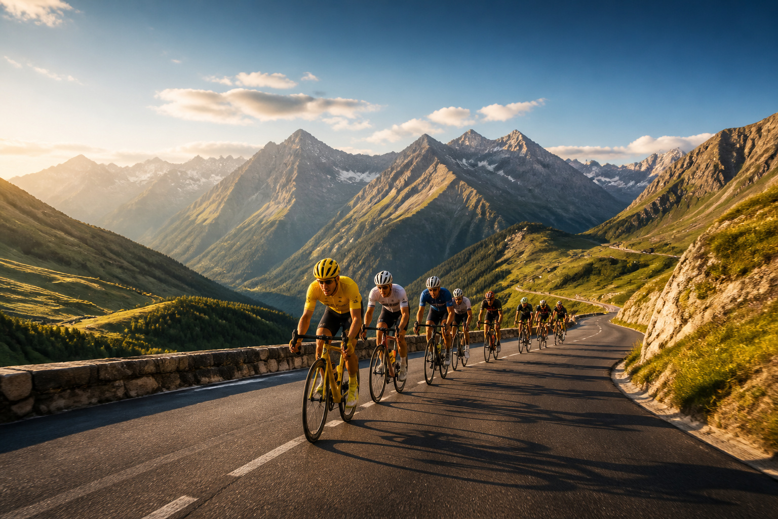 Cyclisme en montagne au coucher du soleil