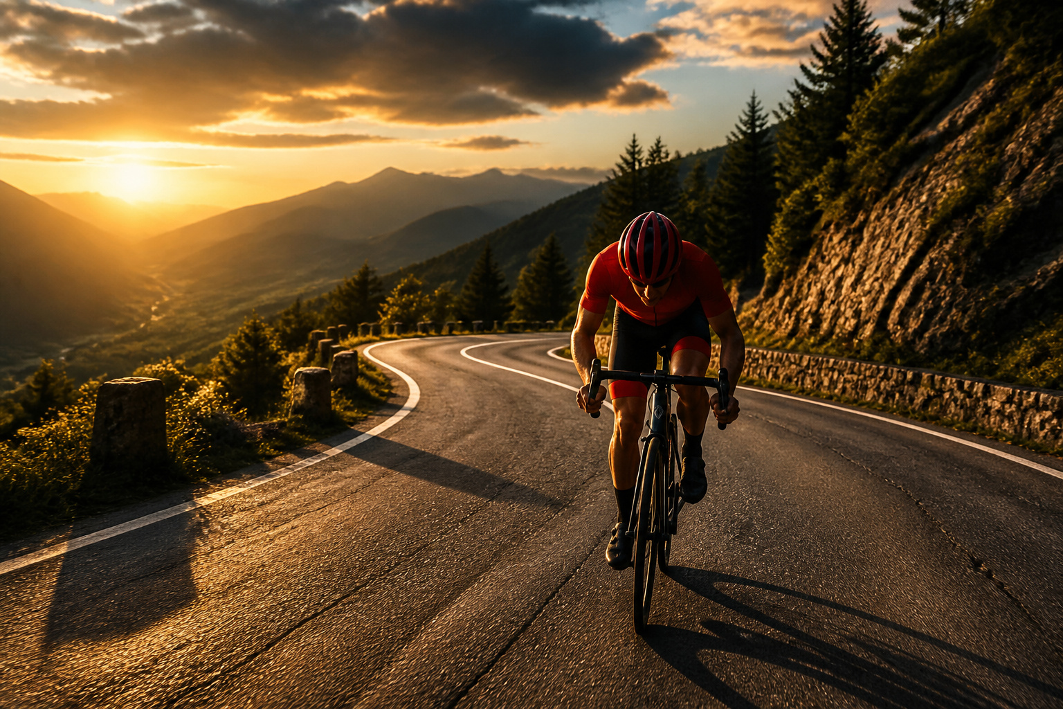 Cycliste en montagne a lheure doree