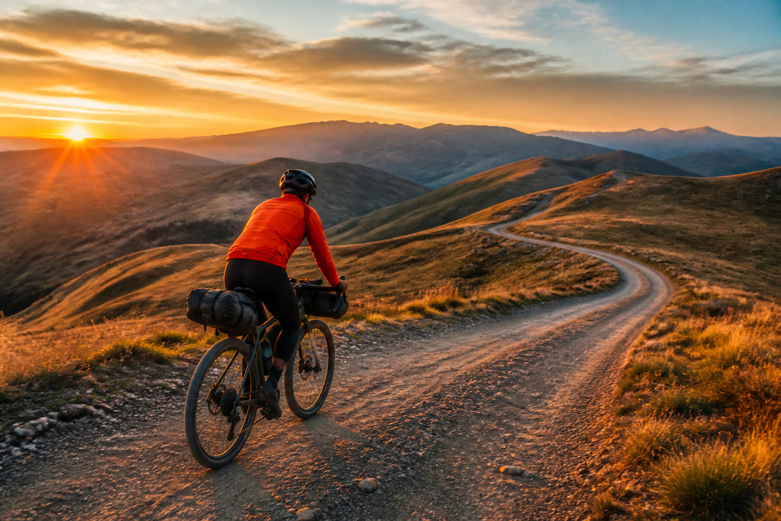 Cyclisme daventure au coucher du soleil