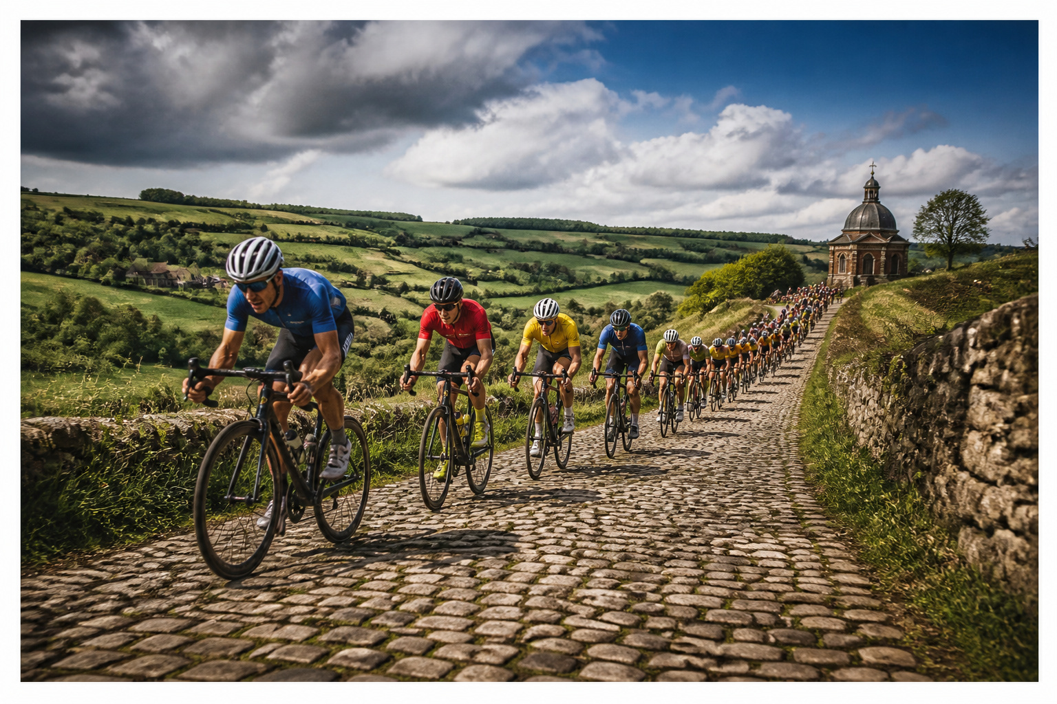 Course cycliste sur paves