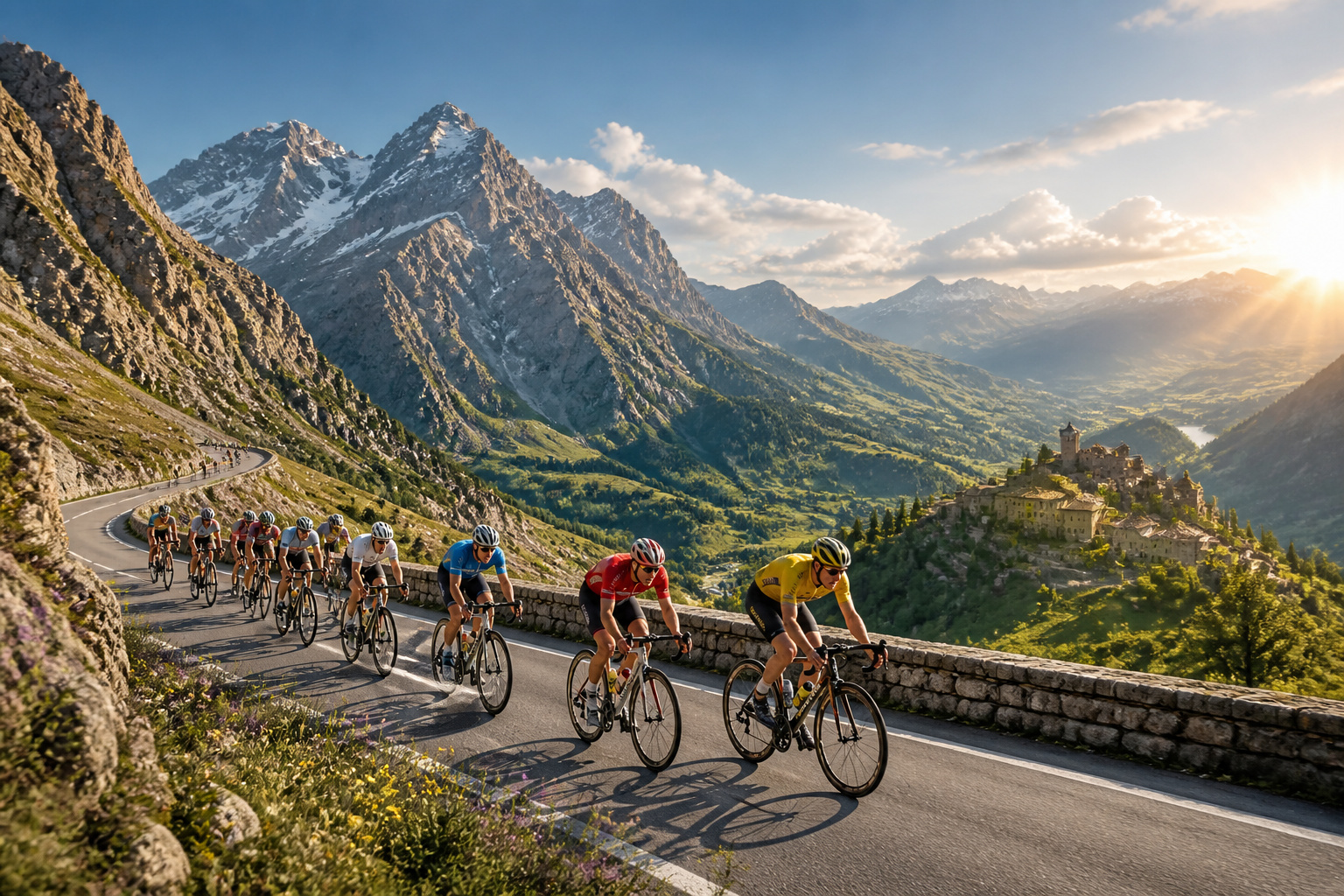 Course cycliste epique dans les montagnes