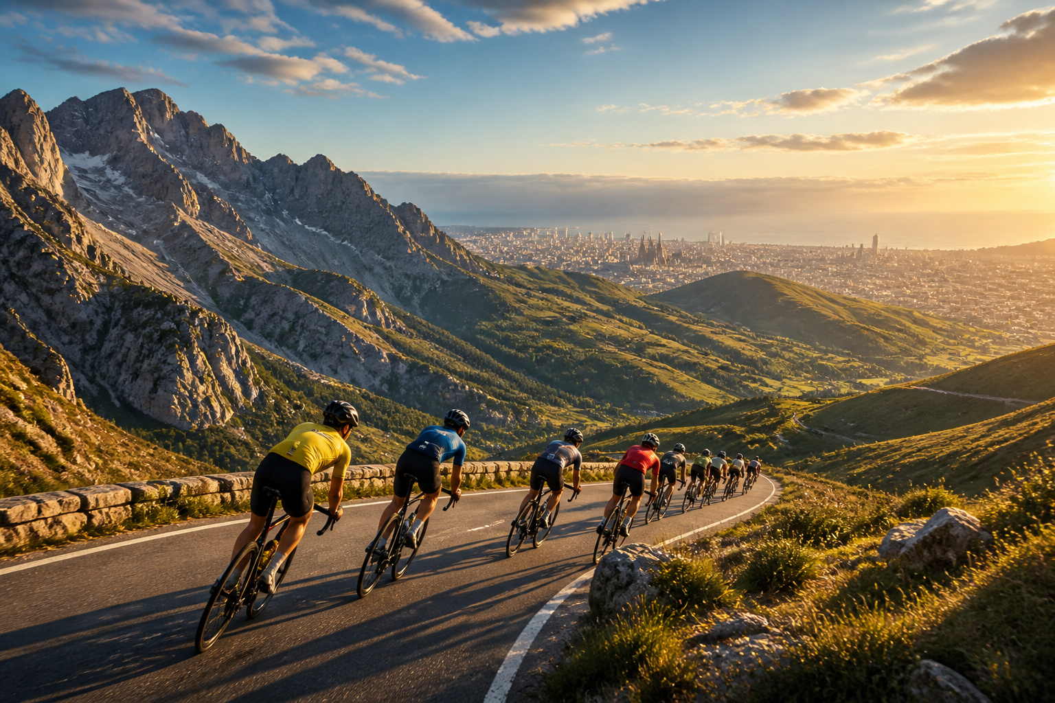 Course cycliste au coucher du soleil