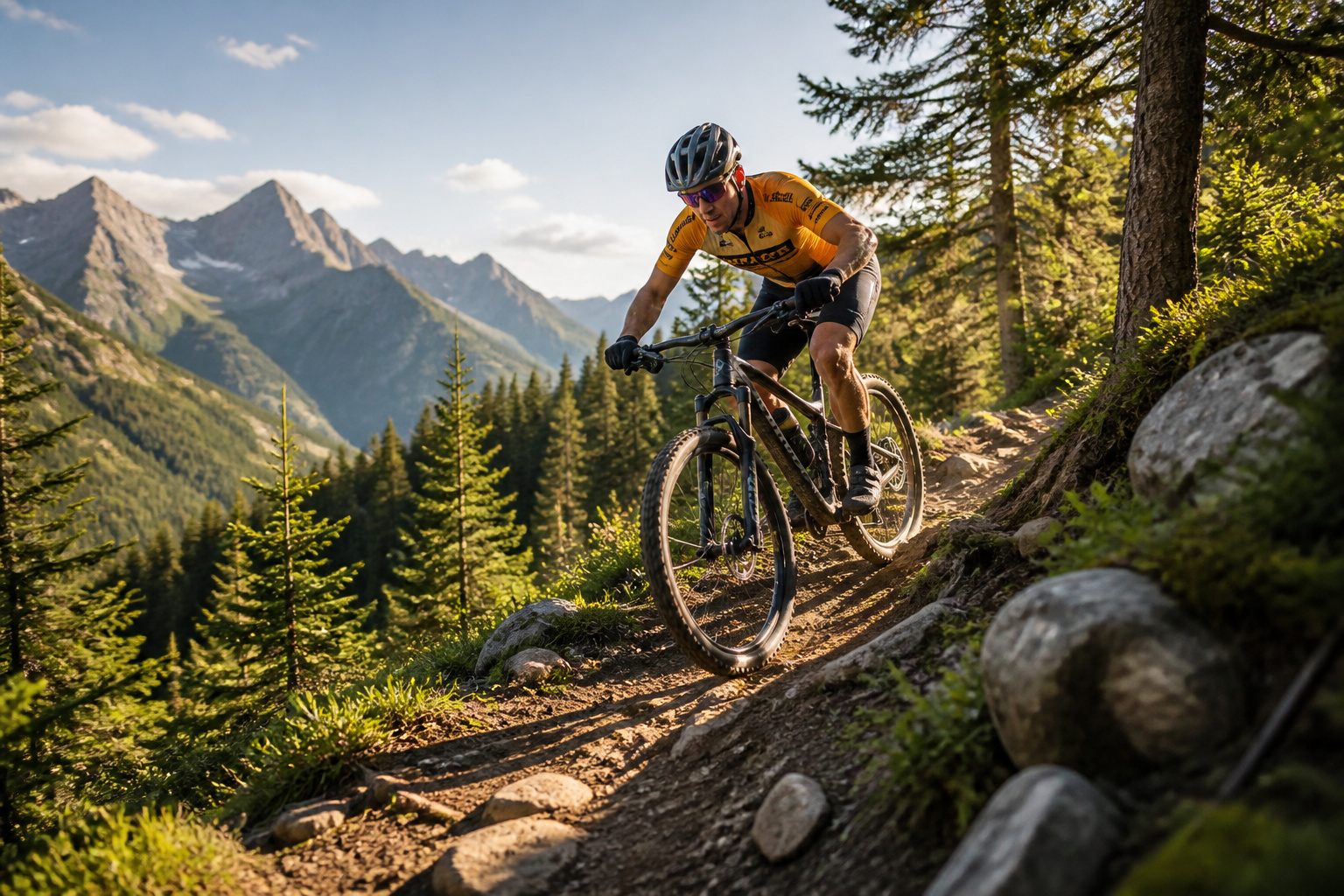 Vtt xc en action dans un paysage montagneux