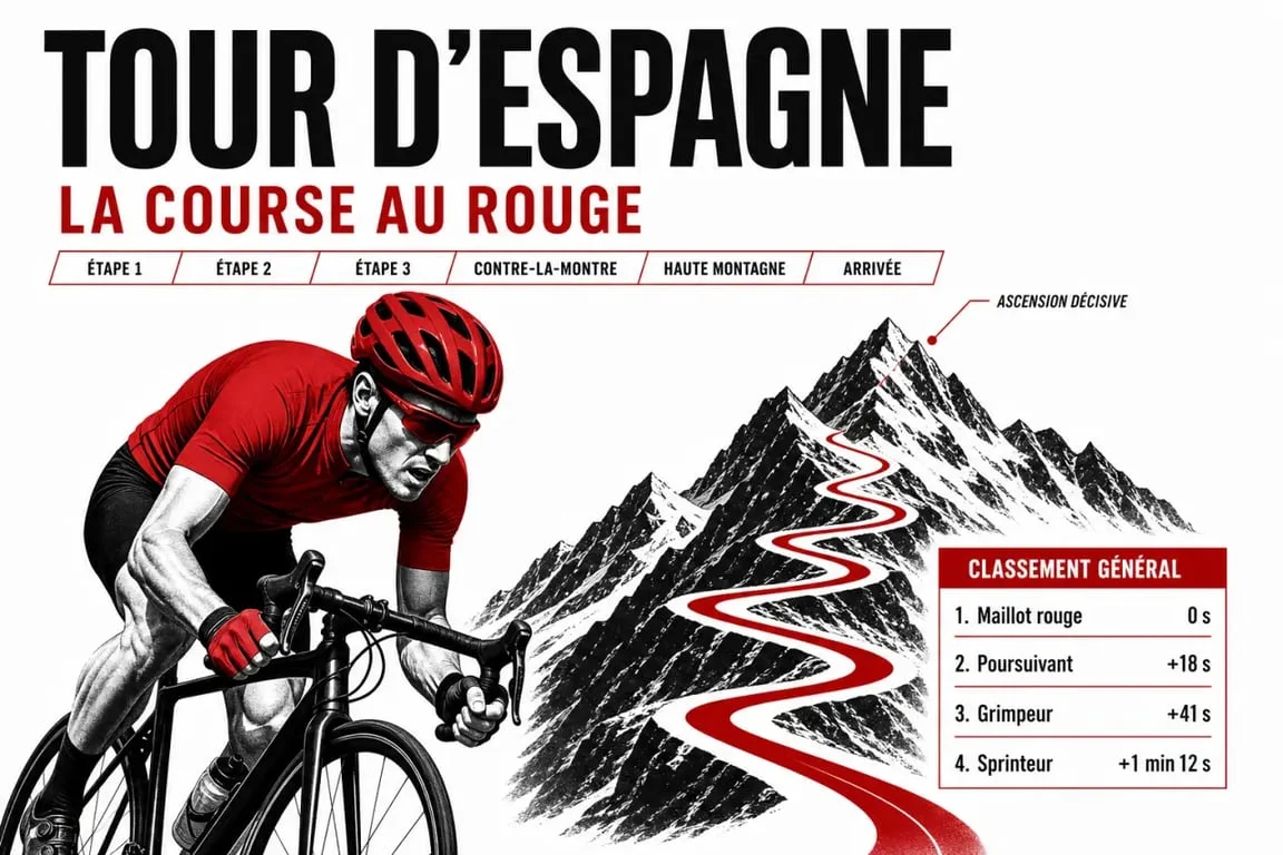 Cyclisme tour d'espagne : illustration éditoriale du maillot rouge, des étapes et du classement général
