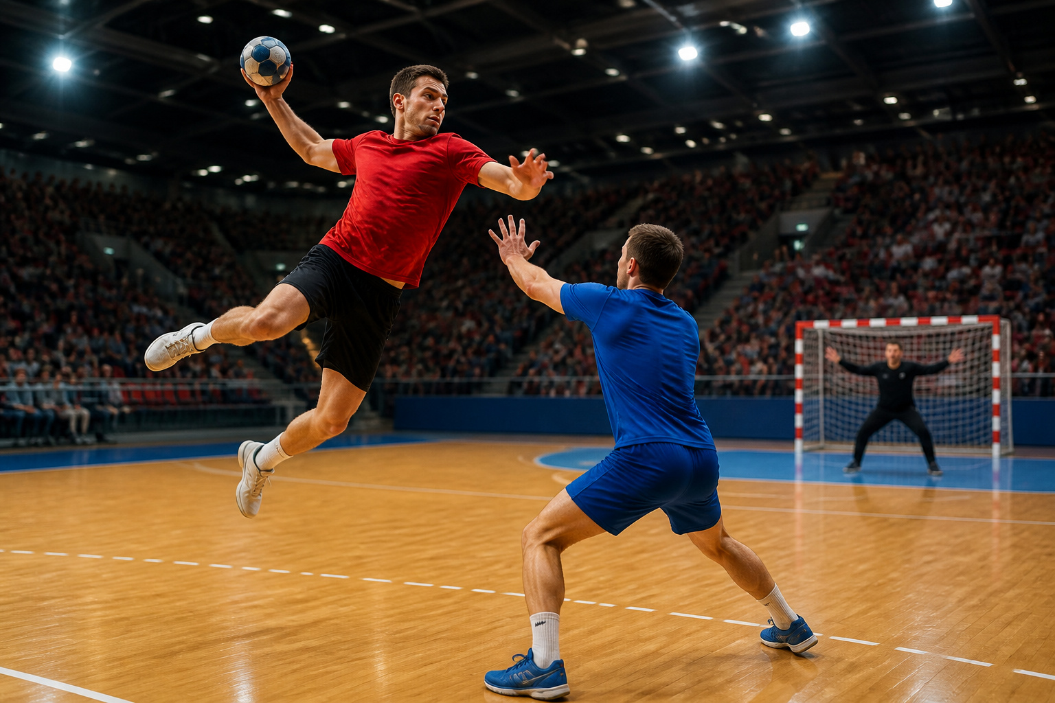 Joueur de handball en plein saut