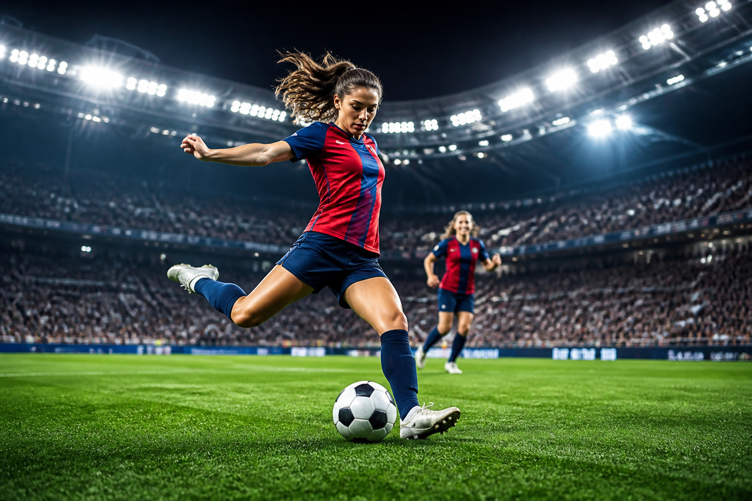 Joueuse de football en action