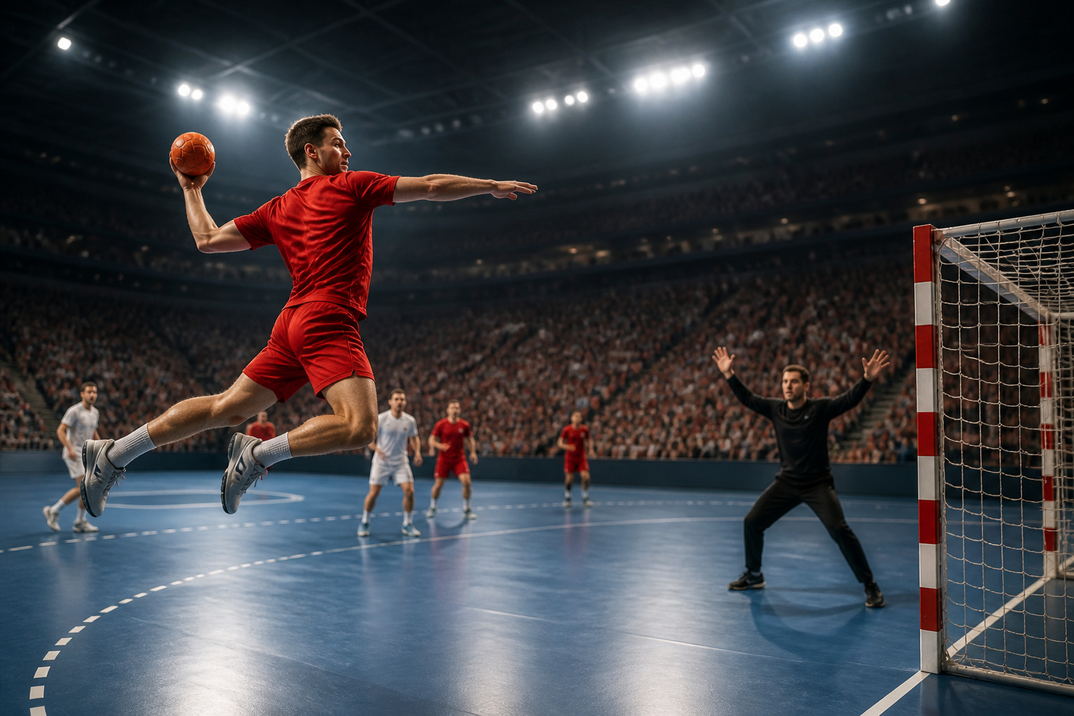 Handballeur en plein vol
