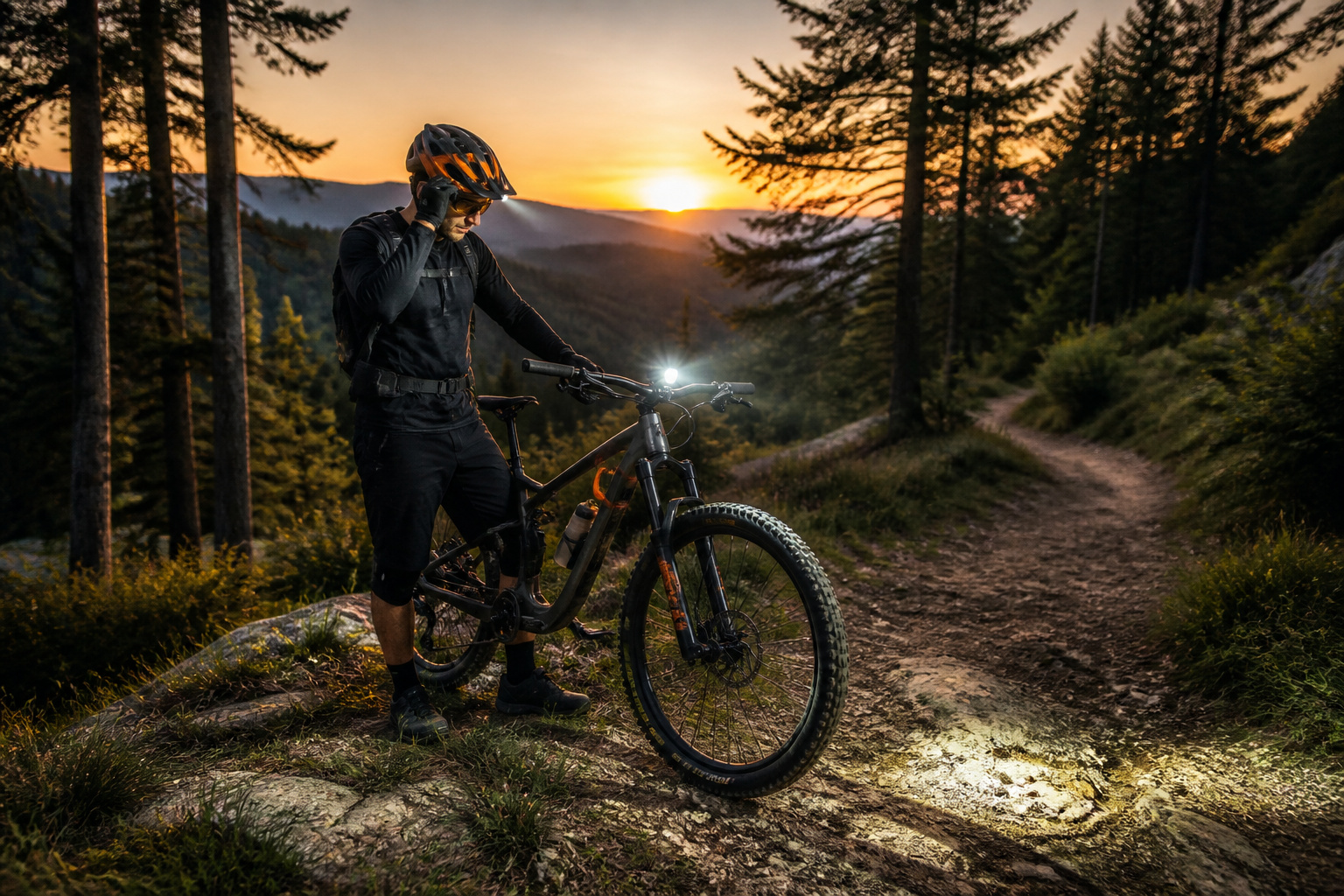 Vtt au crepuscule pret pour laventure