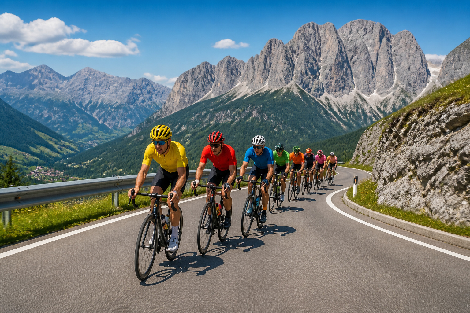 Peloton colore en montagne